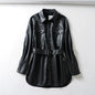 Women's high waist lace-up PU coat